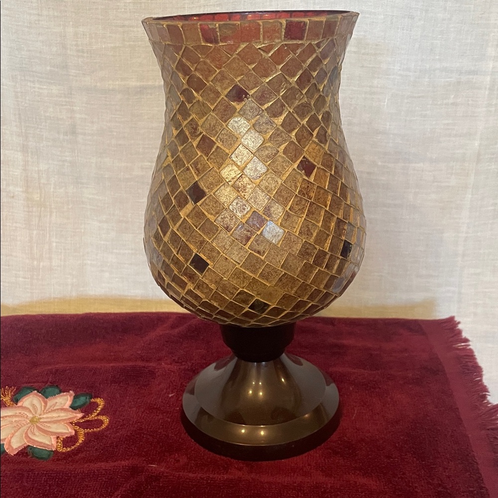 Mosaic Glass hurricane  Candle Holder